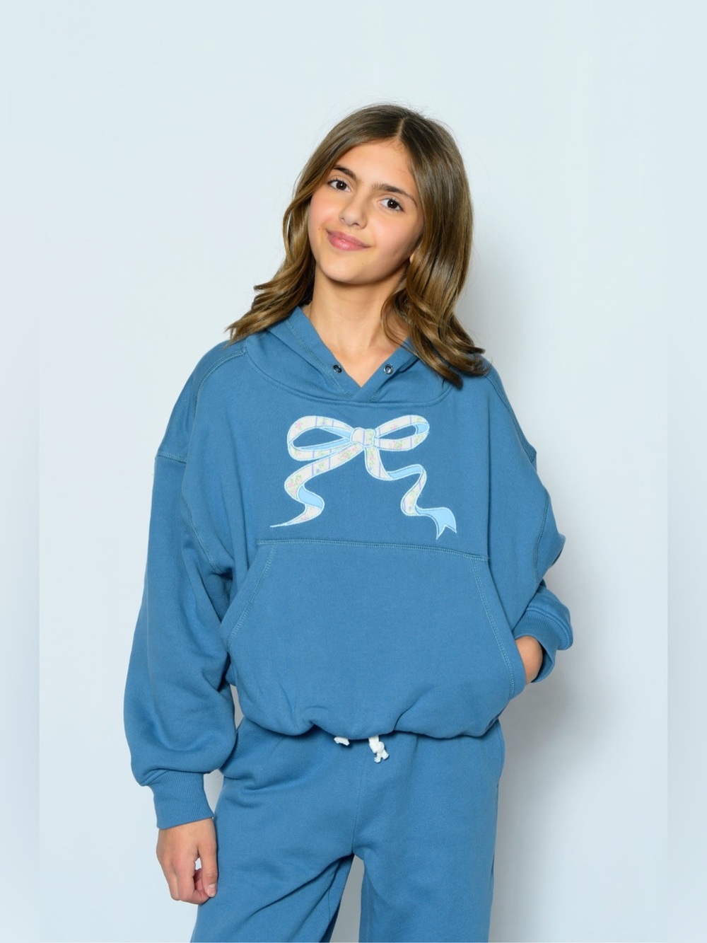 NWT KATIE J NYC JUNIOR RYAN BUBBLE HOODIE in XS blue bow